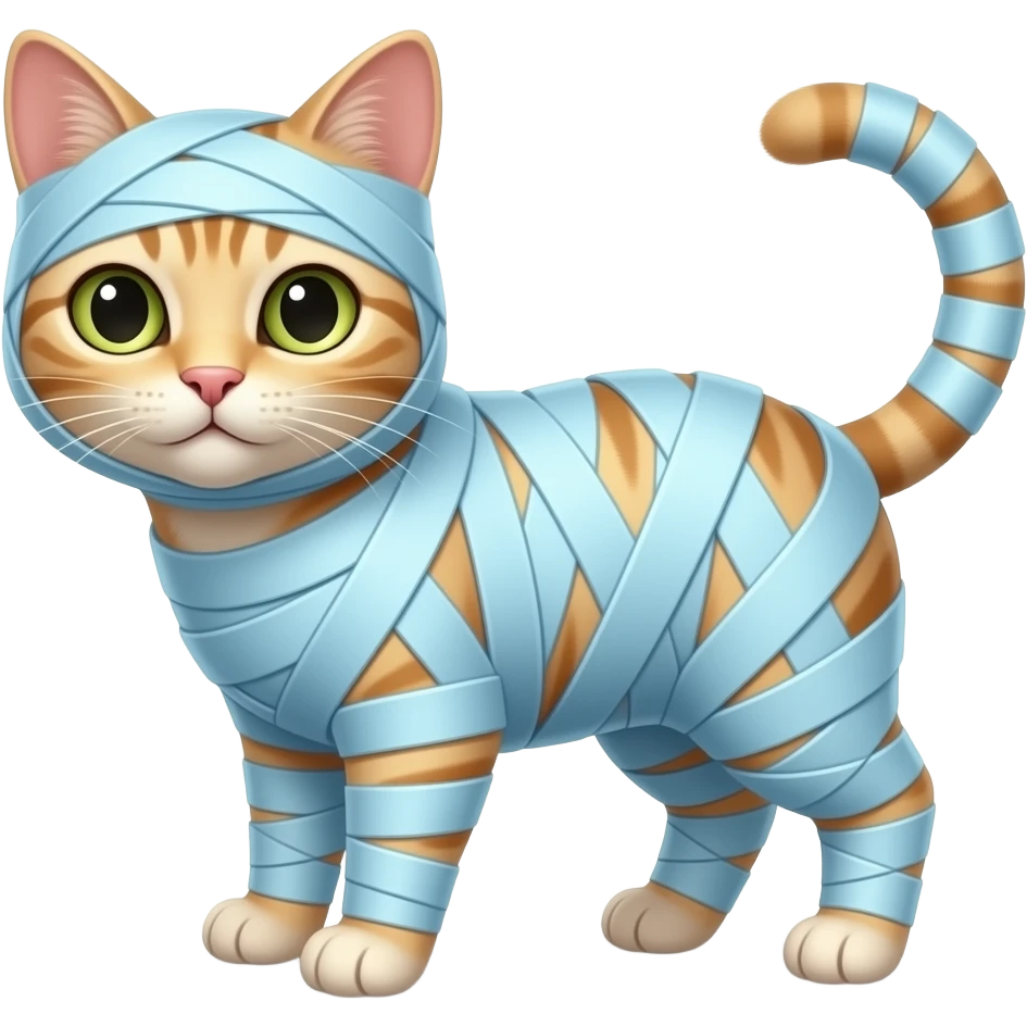 Whole anthro cat wrapped up  covered with  6000 light blue bandages covered anthro cat emoji