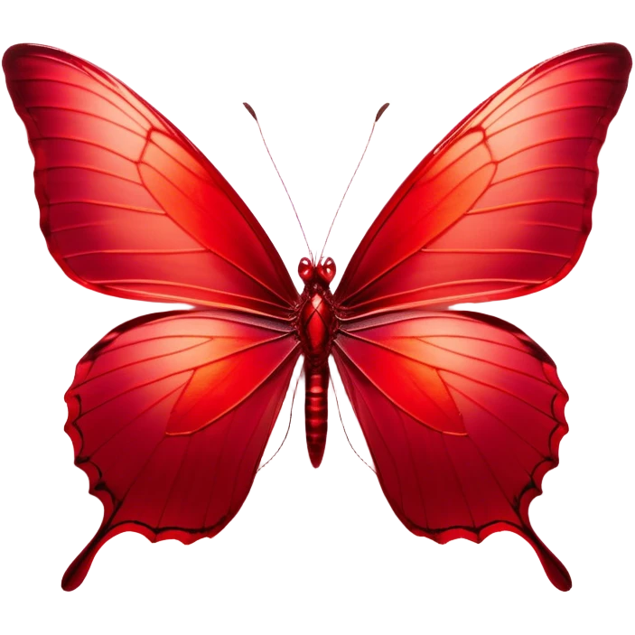 Cinematic Realistic Noble Red Butterfly Portrait Emoji, Poised and elegant, with delicate, translucent wings rendered in rich ruby and scarlet hues, a slender, graceful body with intricately detailed textures, and soft, reflective eyes, illuminated by natural light, high shine, intelligent and regal, styled with an air of refined natural splendor, focused and attentive, soft glowing outline, capturing the essence of a watchful and confident red butterfly that appears to emerge majestically from the screen! emoji
