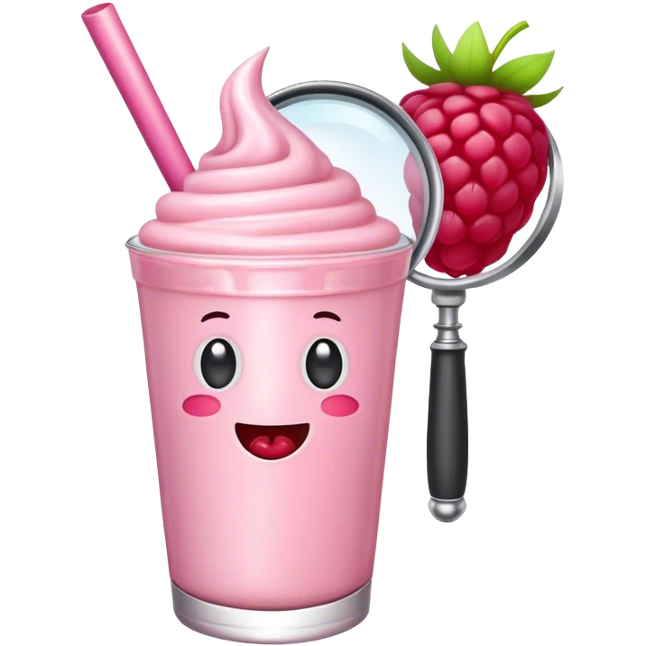 A raspberry milkshake holds a magnifier emoji