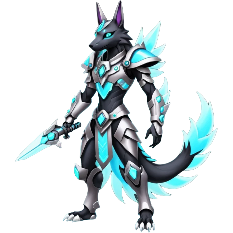 Dark pastel crystallic cyberpunk intricate neon glowing grey white futuristic cyborg-Anubis-Zeraora-Zoroark-fusion (full body) emoji