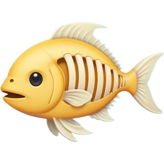 A simple emoji-style fishbone — cartoon look, clean outline, pastel colors, with a rounded fish head, hollow eye, and clear rib bones leading to a tail. Minimal, cute, and high contrast without any cat shown emoji