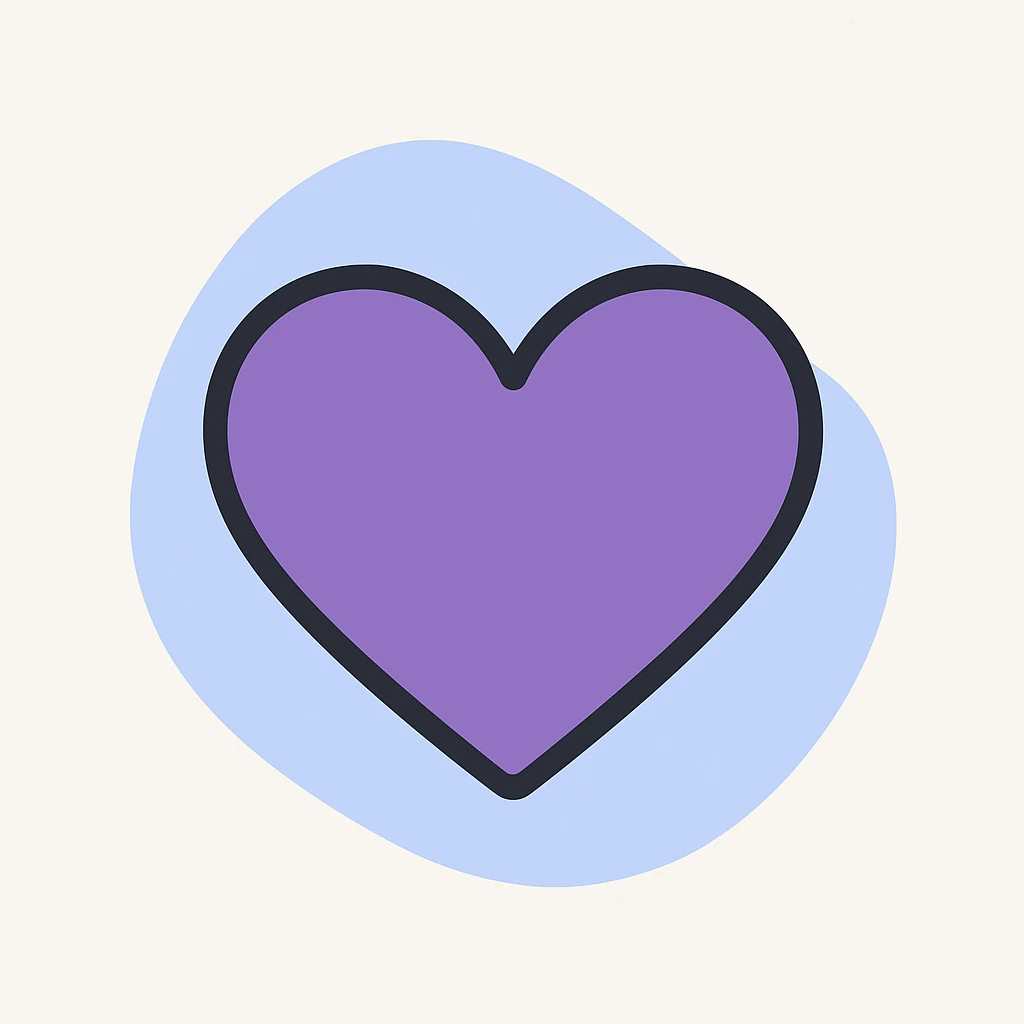 purple heart, blue blob style, playful emoji