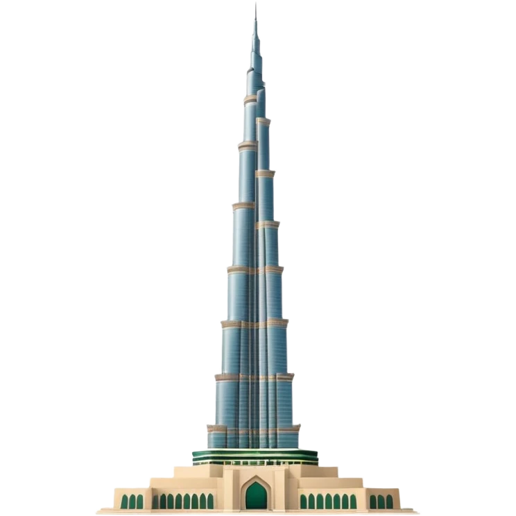 Burj Khalifa, light beige with dark green details, minimalist, emoji style emoji
