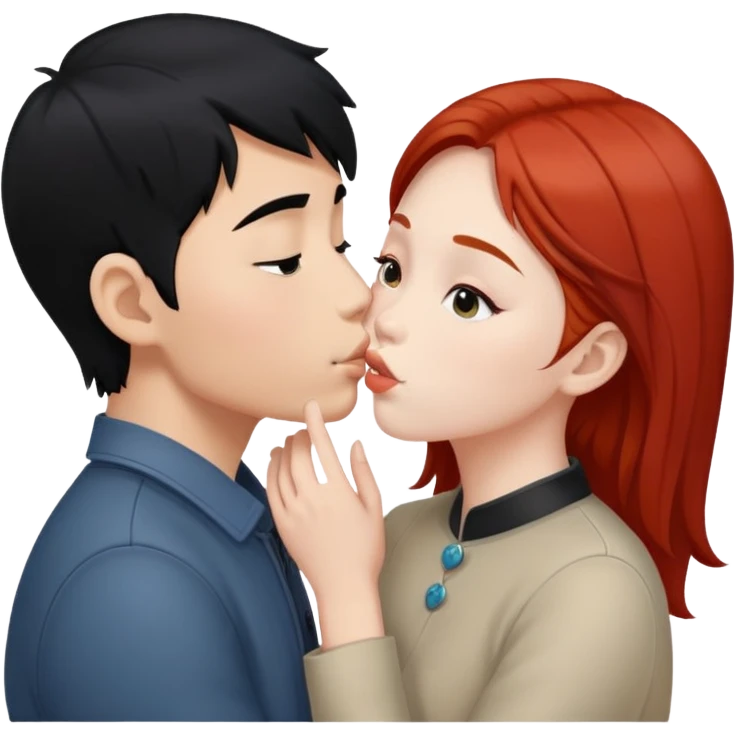 black hair asian boy kisses redhead white girl  emoji