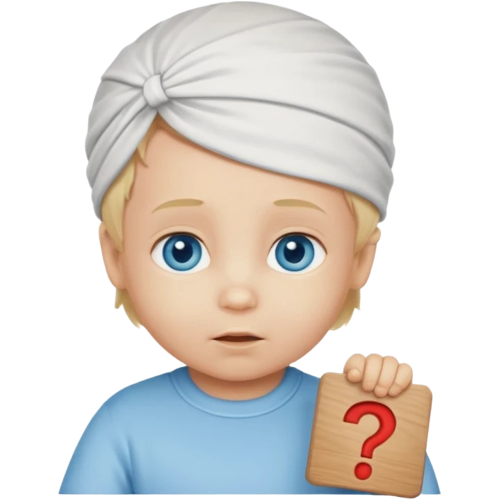 Caucasian blond hair blue eyed infant baby with a genius sign over it’s head emoji