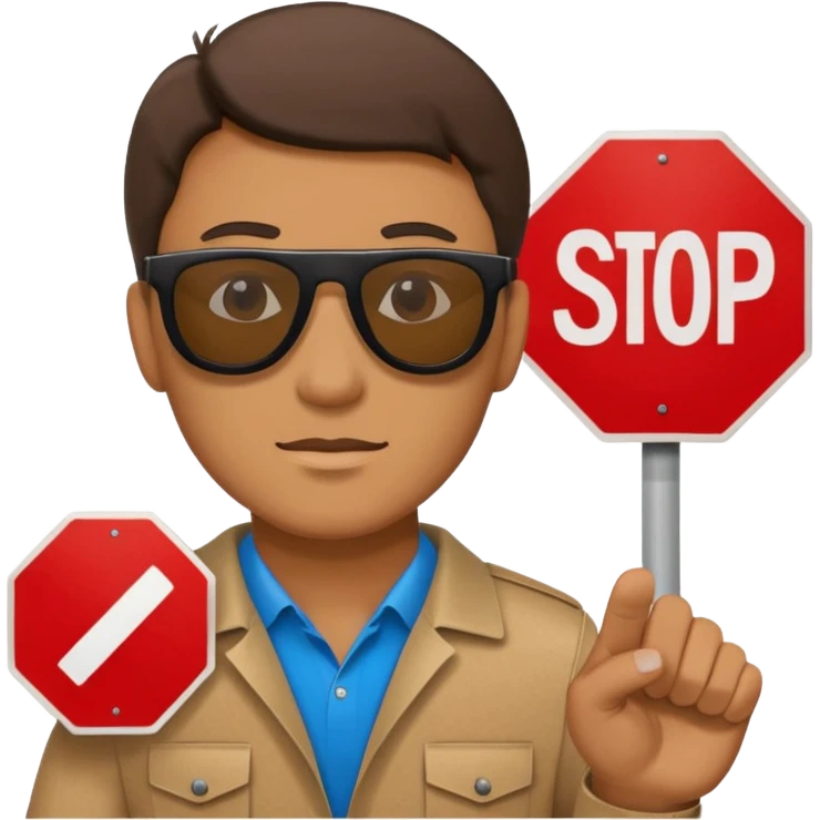 a man with cardboard in hands stopping cars emoji