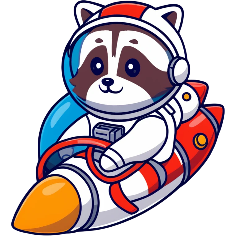 raccoon astronaut riding a rocket emoji