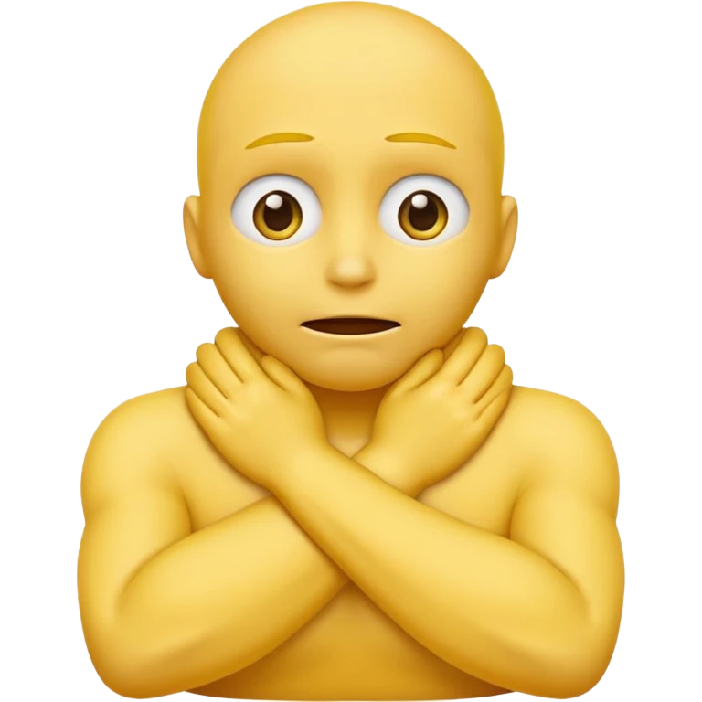 Yellow face emoji strangling itself with 2 arms crossed and hands saround neck and eyes looking up  emoji