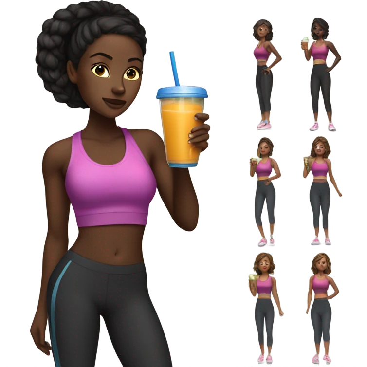 Dark skinned Black woman drinking smoothie in workout clothes emoji