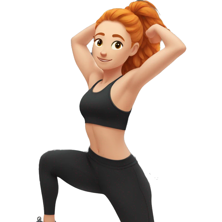 Aesthetic cute Ginger girl in black gym fit full body stretching  emoji