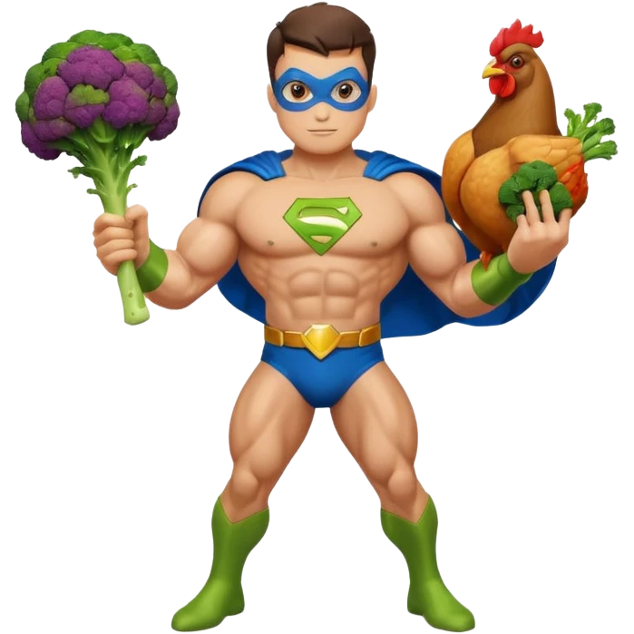 mister energy is a chain store selling healthy food, such as chicken, pork, or fish with vegetables.
create a mascot/superhero logo for this. emoji