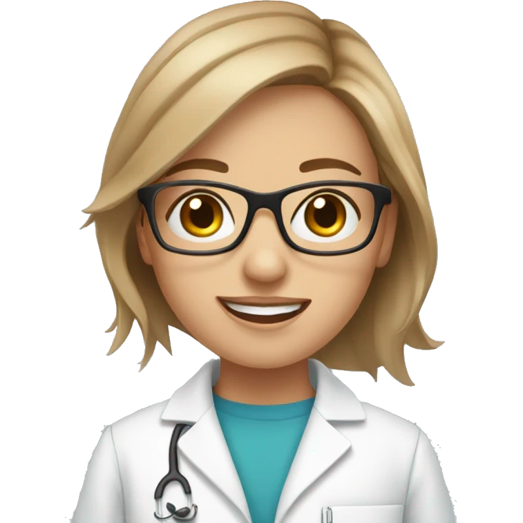 Blue eyed, ligh brown hair, pharmacist girl with glasses  emoji