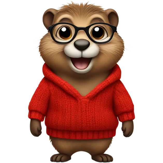 winking cute groundhog in a fully red sweater and glasses full body shown emoji