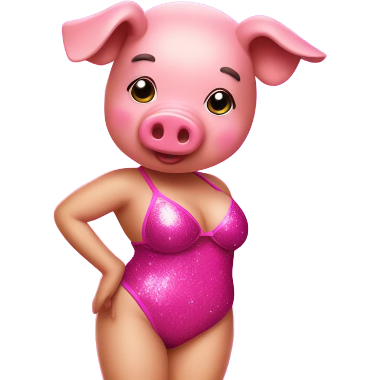 Pig with a hot pink bikini on with glitter and stockings emoji