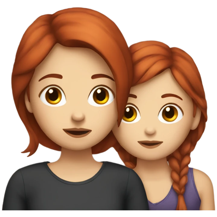 A girl with brown hair kissing a girl with red hair  emoji