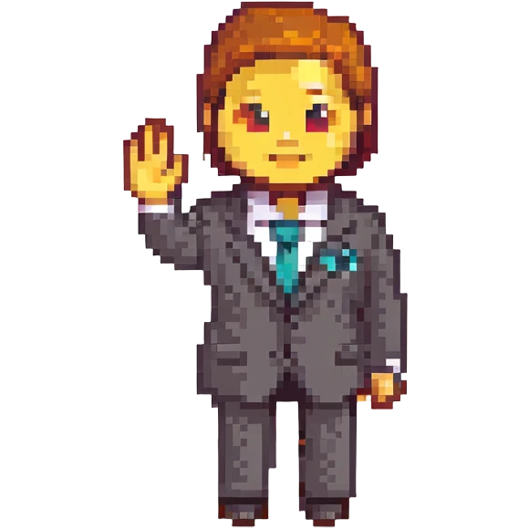recruiter emoji, pixel art style, business suit, waving emoji