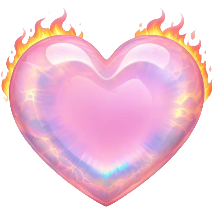 Heart-shaped pink opal gemstone with holographic fire patterns inside emoji