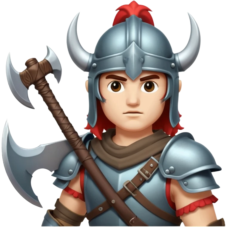 retro 80s fantasy warrior with helmet and battle axe emoji