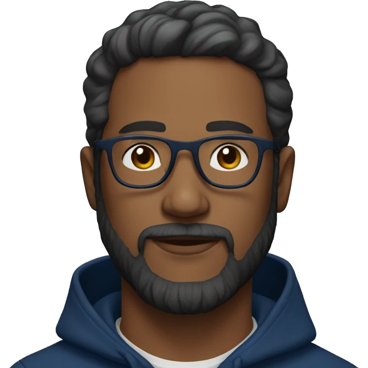 30-year-old man, bearded, with glasses and dark blue hoodie emoji