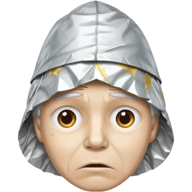 tin foil hat with upset face emoji