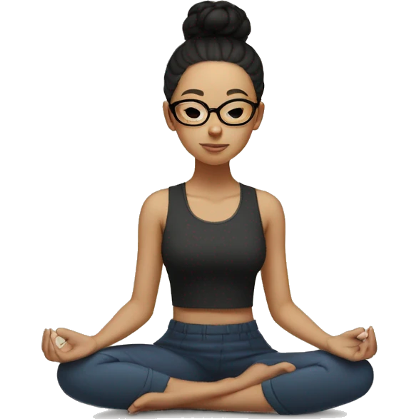 light skinned girl with glasses and a bun with black hair, meditating on the floor emoji