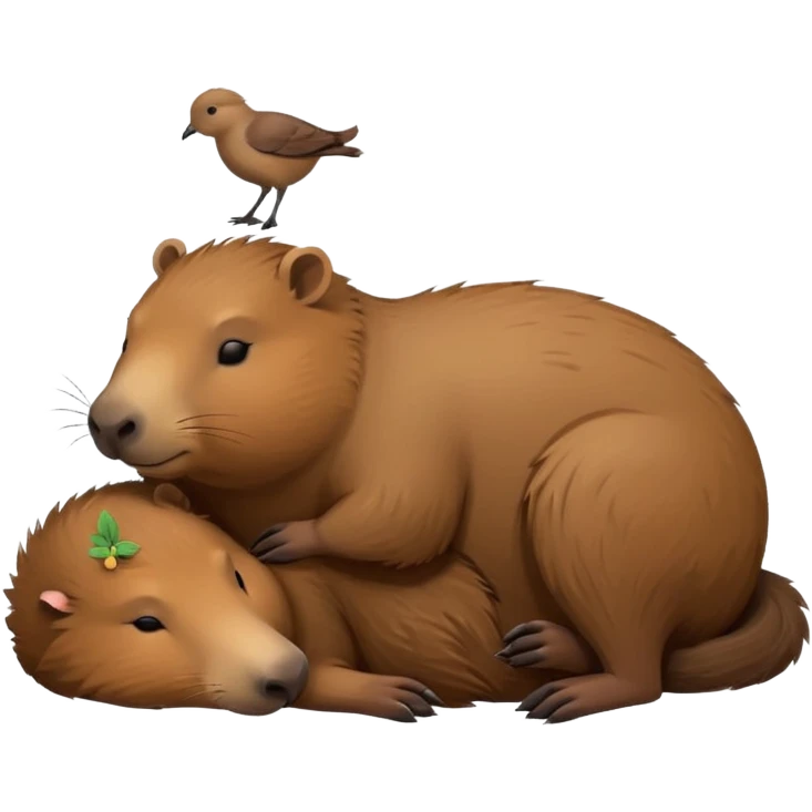 capybara sleeping peacefully with a bird emoji