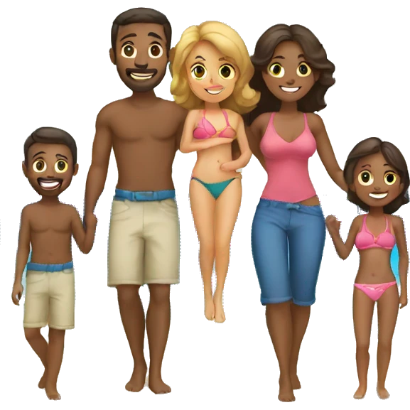 mom and dad and kids at beach emoji