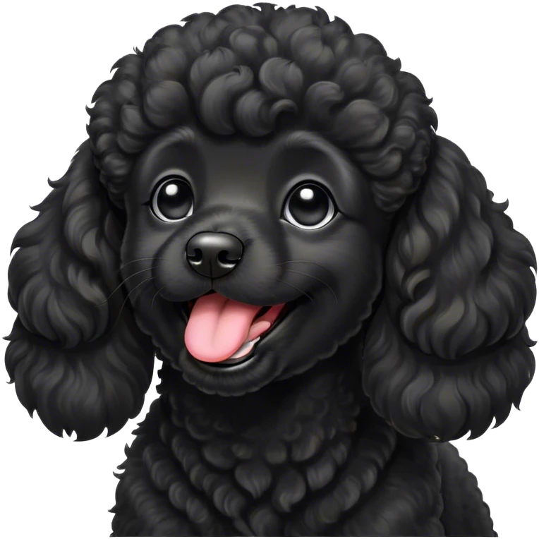 Cinematic Cute Yawning Black Poodle Portrait Emoji, Head tilted slightly with a dramatic, wide-open yawn, displaying a soft, curly jet-black Fur with a refined texture, floppy ears slightly drooping, round dark eyes barely open in drowsy contentment, Simplified yet irresistibly adorable features, highly detailed, glowing with a soft, cozy glow, high shine, relaxed yet expressive, stylized with a touch of whimsy, bright and endearing, soft glowing outline, capturing the essence of a sleepy yet affectionate companion, so drowsy it feels like it could stretch right out of the screen and curl up for a nap! emoji