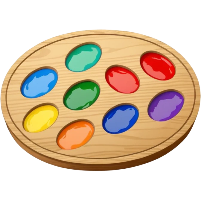 Wooden oval palette with paint blobs emoji