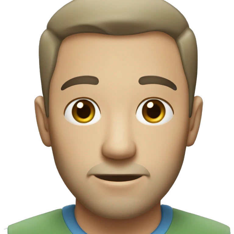 man with very short beard and very short hair that is a little bit grey (with a little black). greyish green shirt and blue eyes. emoji