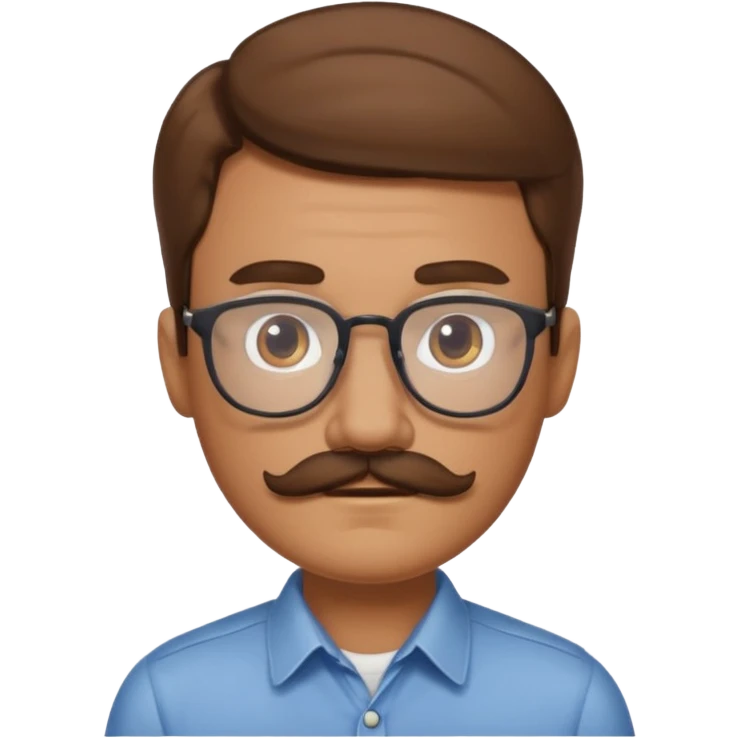 2D apple emoji style man with light skin, brown hair, mustache, glasses, neutral expression emoji