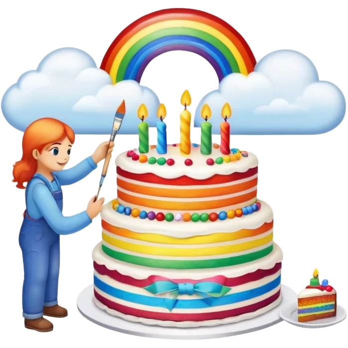 artist painting rainbow birthday cake with clouds landscape  emoji