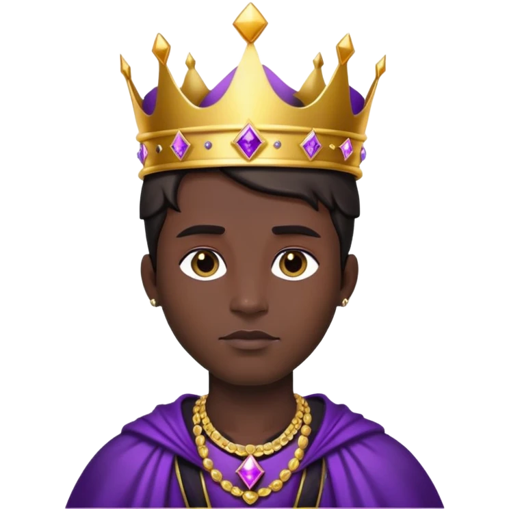 King, dark hair, golden crown, black clothes, purple diamonds  emoji