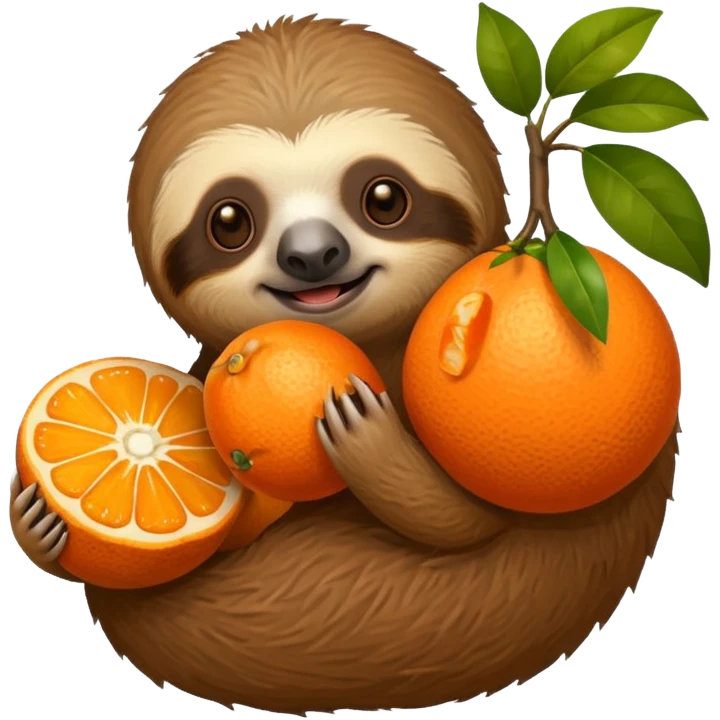 A sloth holding a tangerine emoji