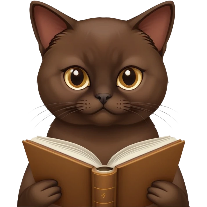 Dark brown Burmese cat reading book  emoji