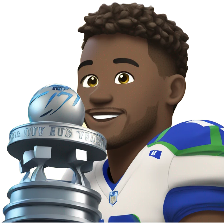 josh allen wearing a number 17 jersey, standing in front of a trophy  emoji