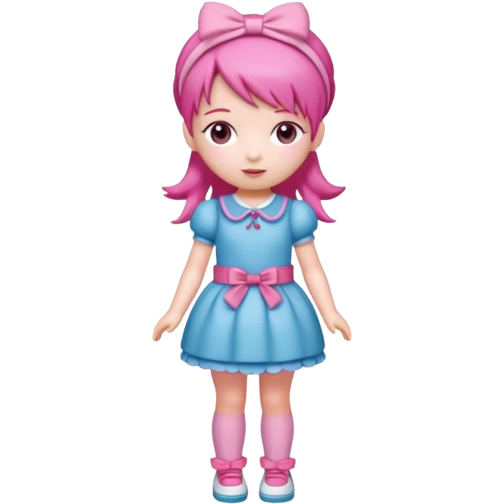 Isolated detaile illustration modern raspberry torte doll figurine full body with pink hair and a pink hairband standing emoji