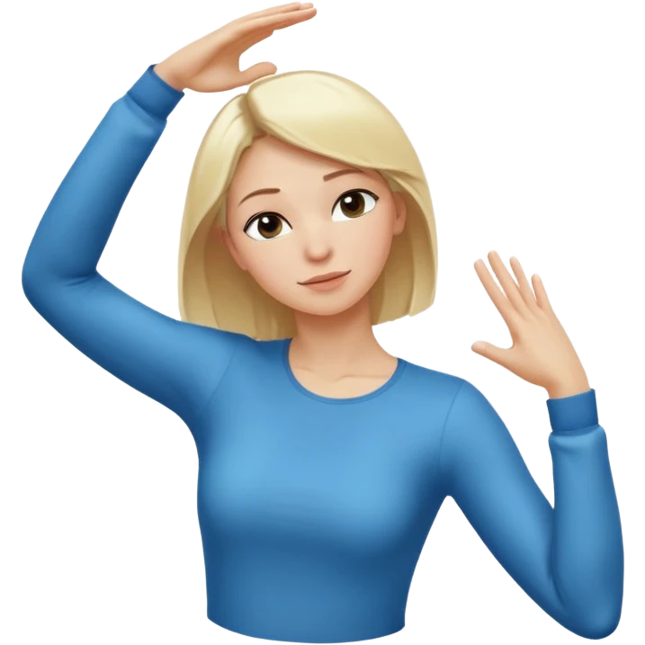 a white blonde woman doing the dab dance pose: one arm bent and angled upward across the face, the other arm extended straight out in the opposite direction, head tucked into the bent elbow, standing confidently emoji