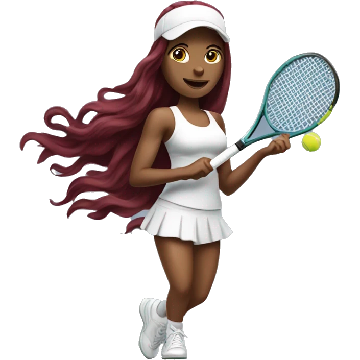 Beautiful tattooed  burgundy long haired woman playing tennis emoji