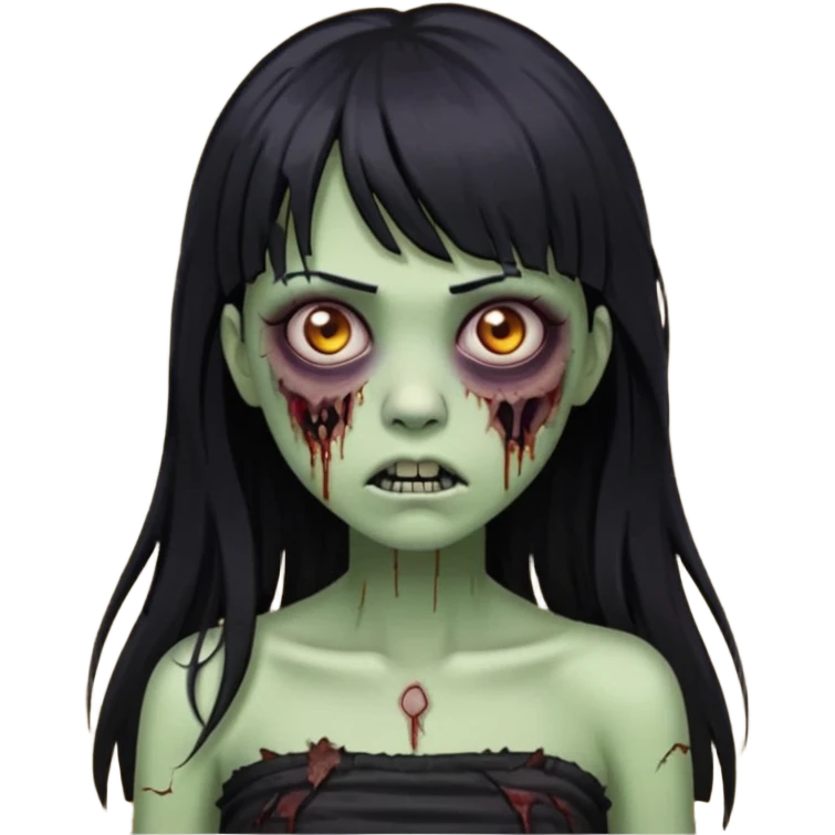Faça uma mulher zumbi de franja cabelo longo preto piercing no bridge e tub top preto emoji