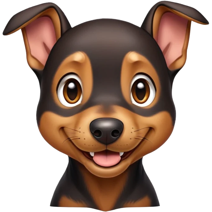 cinematic-comical-doberman puppy-portrait-emoji,-head-tilted-dramatically-with-an-exaggeratedly-amused-expression,-featuring-a-vibrant-black and tan-fur-with-a-lively-sheen,-wide,-expressive-brown-eyes-filled-with-playful-disbelief emoji