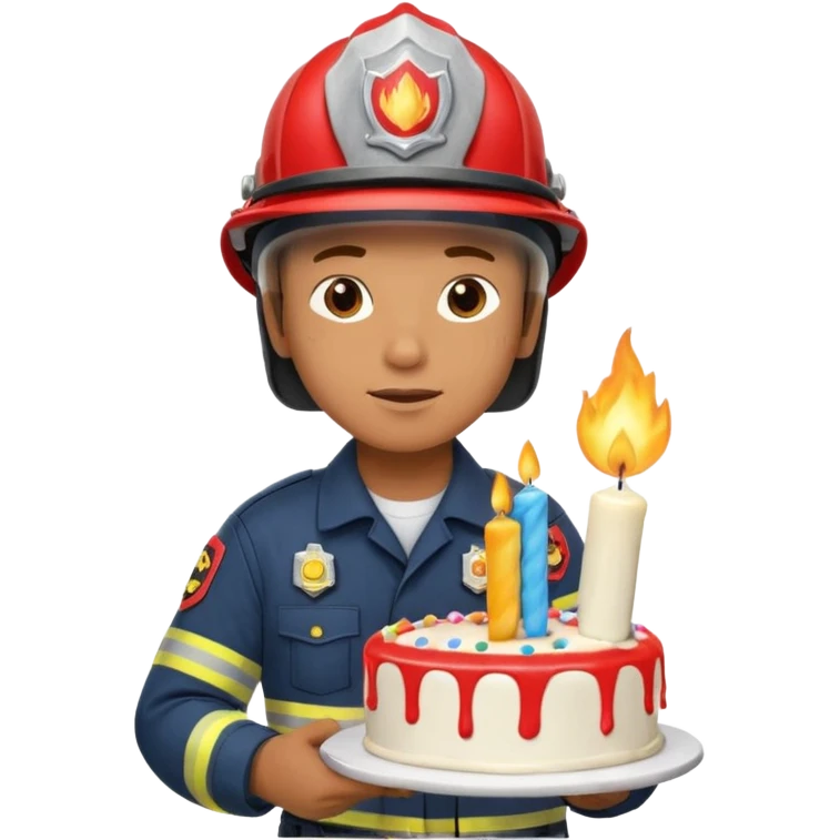 A firefighter extinguishing a party emoji