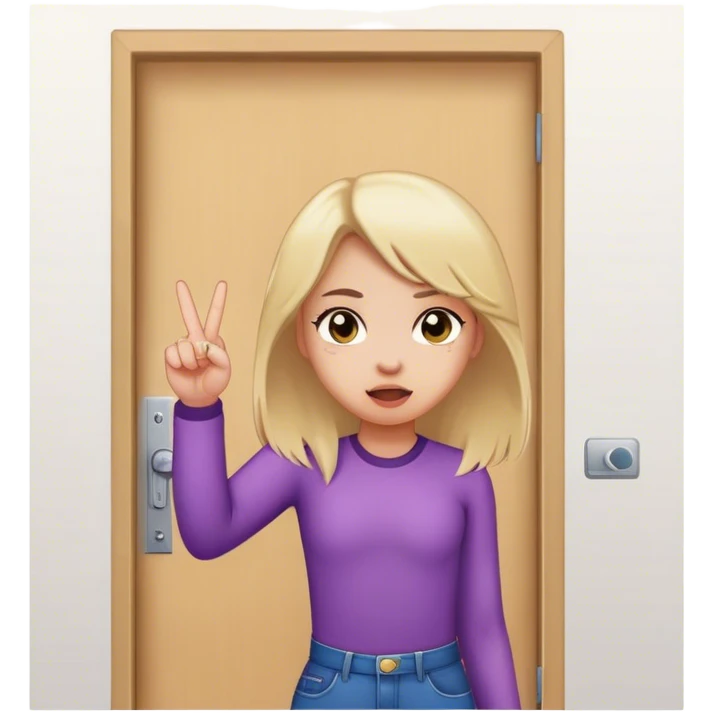 Girl standing in front of door with the middle finger  emoji
