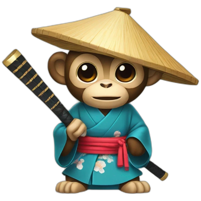 monkey with a Japanese hat and a kimono holding a katana emoji