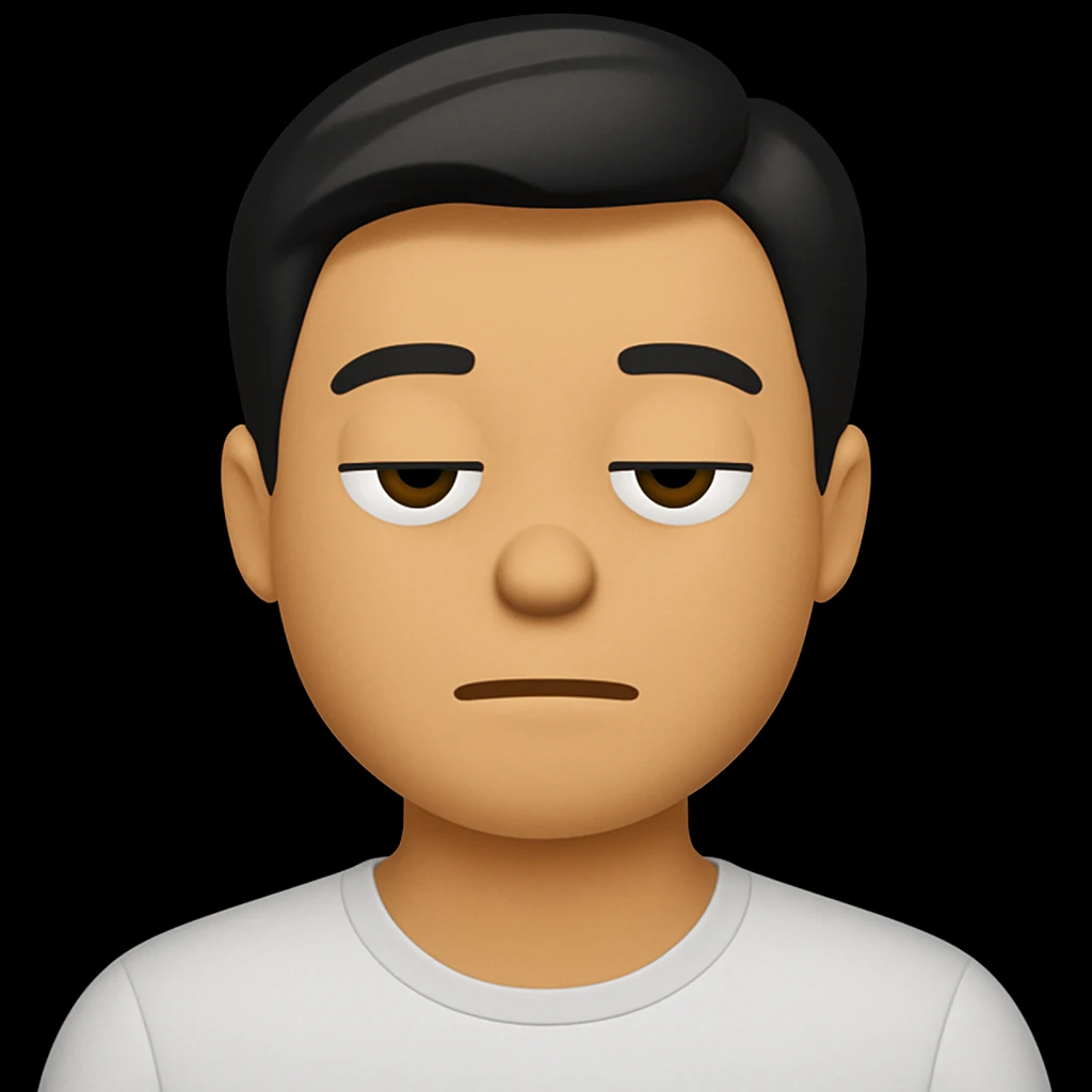 Edit the face of the character in the original emoji style to look bored, with half-closed eyes and a neutral mouth. Maintain the style and colors consistent with the original emoji. emoji