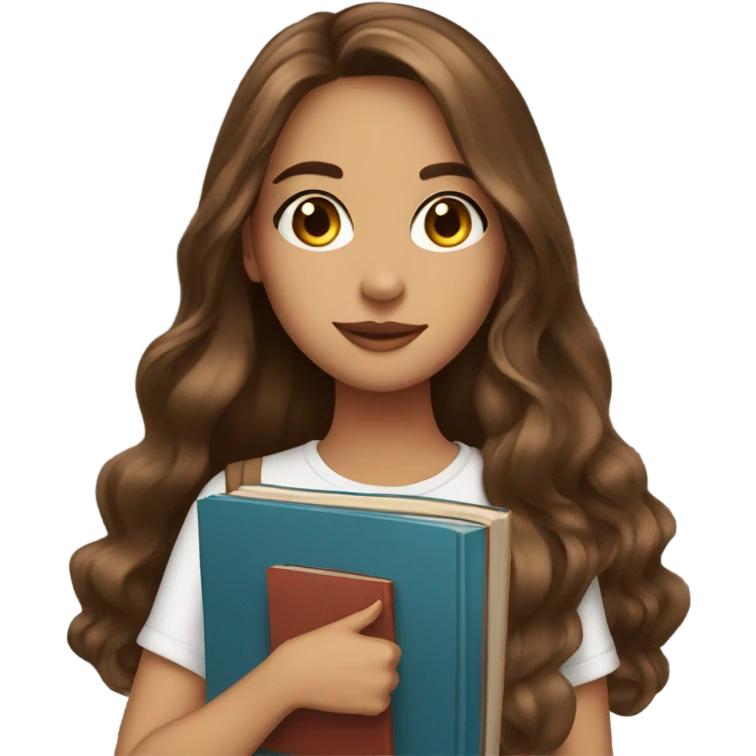 Pretty girl brown long hair makeup with books in hand  emoji