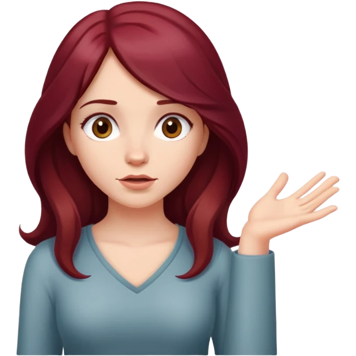 Beautiful long burgundy haired girl, shrugging shoulders emoji