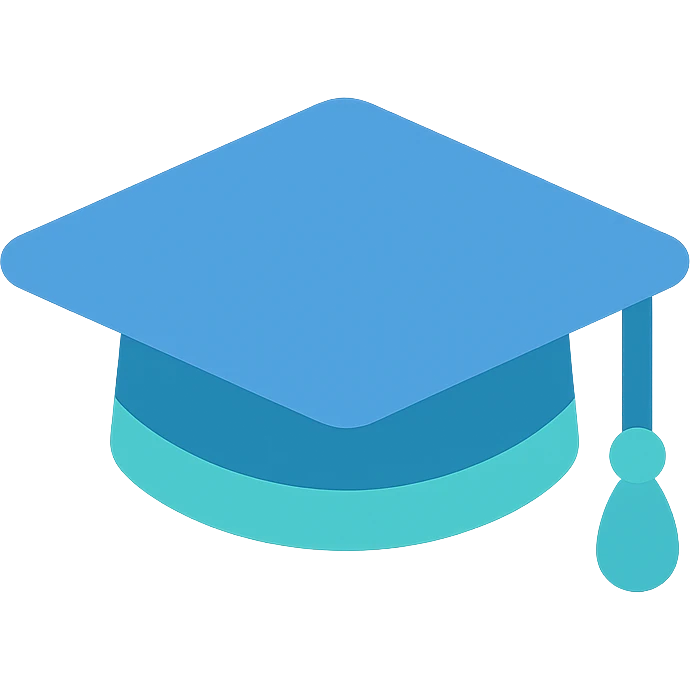 Graduation cap, flat emoji style, outline with blue and turquoise colors emoji