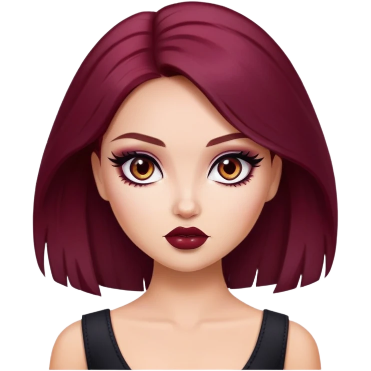 dark winered hair, pretty eyes, pretty makeup, pretty bratz baddie emoji