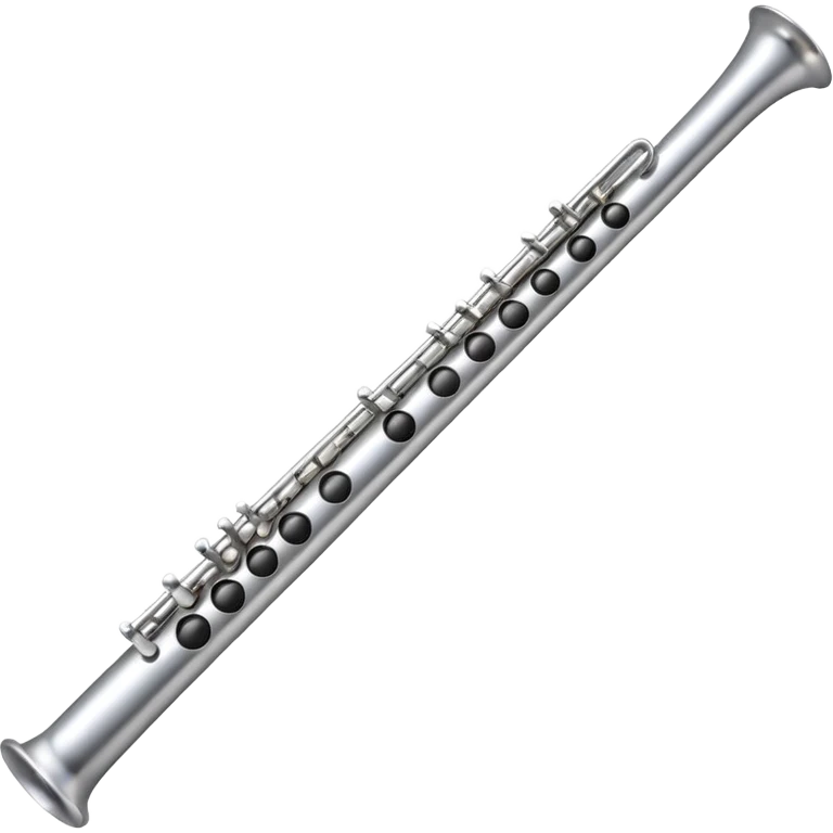 fun emoji of a flute, metallic look, simplified and rounded features, cartoon style emoji
